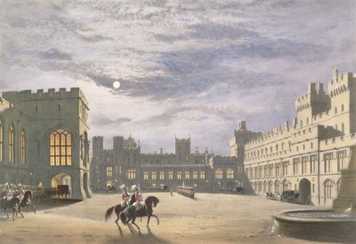 State Arrival of a Royal Visitor, the Quadrangle by Moonlight, Windsor Castle, 1838 by James Baker Pyne
